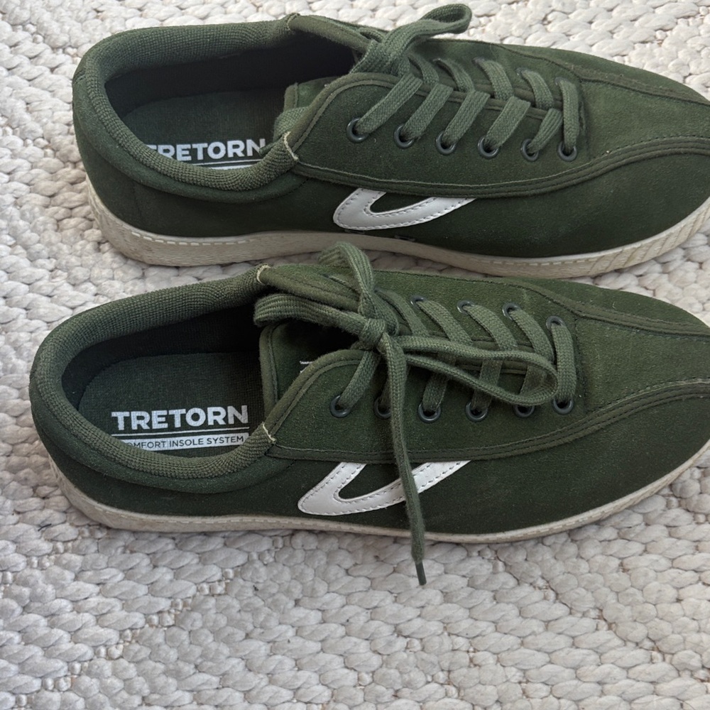 Tretorn Olive Green Canvas Low-Top Sneakers with White Side Stripe - Picture 3 of 3